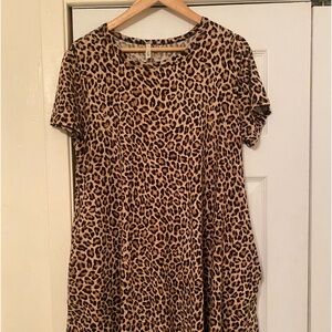 Leopard print midi dress.